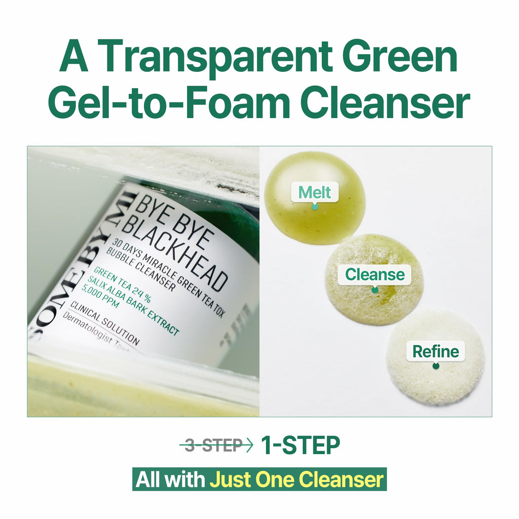 SOME BY MI Bye Bye Blackhead 30 Days Miracle Green Tea Tox Bubble Cleanser - 4.23 Oz, 120g - Made from Green Tea Extract - Mild Daily Face Wash for Removing Sebum and Blackheads - Korean SkinCare - Damaged Box