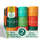 ECO SOUL Bamboo Toilet Paper 24 Mega Rolls - 3 Ply, 300 Sheets, Eco-Friendly, Septic Safe, Organic Bath Tissue, FSC Certified - Damaged Box