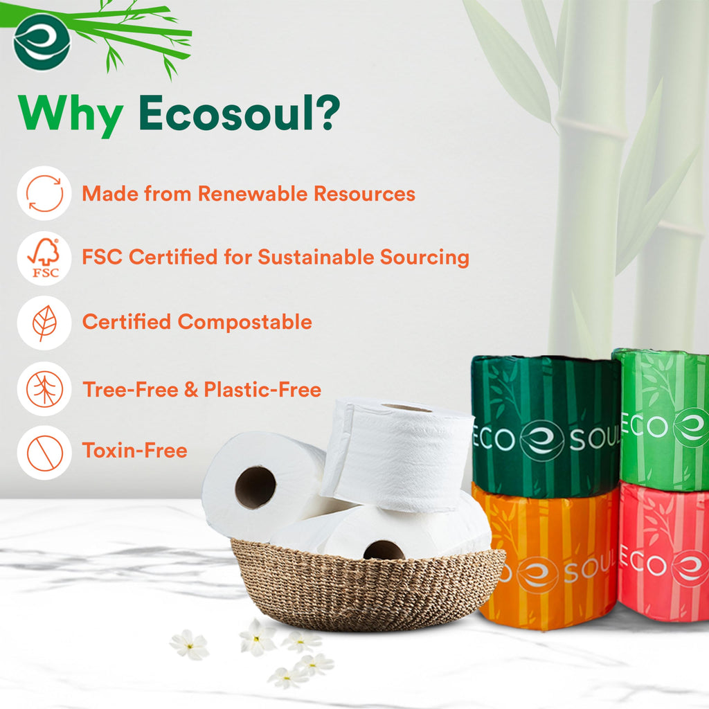 ECO SOUL Bamboo Toilet Paper 24 Mega Rolls - 3 Ply, 300 Sheets, Eco-Friendly, Septic Safe, Organic Bath Tissue, FSC Certified - Damaged Box