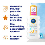 NIVEA SUN Kids Protect & Sensitive Spray (200ml) Sunscreen Spray with SPF 50+, Kids Suncream for Sensitive Skin, Immediately Protects Against Sun Exposure - New