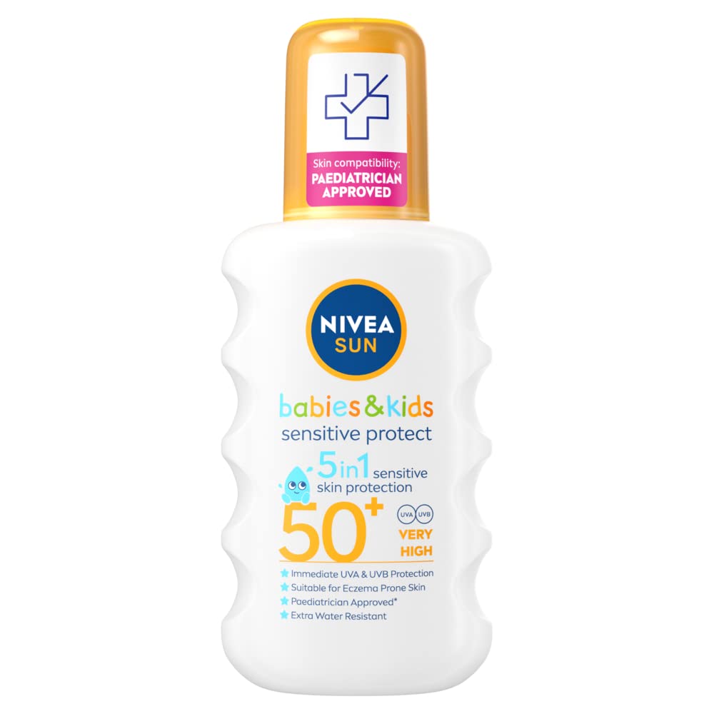 NIVEA SUN Kids Protect & Sensitive Spray (200ml) Sunscreen Spray with SPF 50+, Kids Suncream for Sensitive Skin, Immediately Protects Against Sun Exposure - New