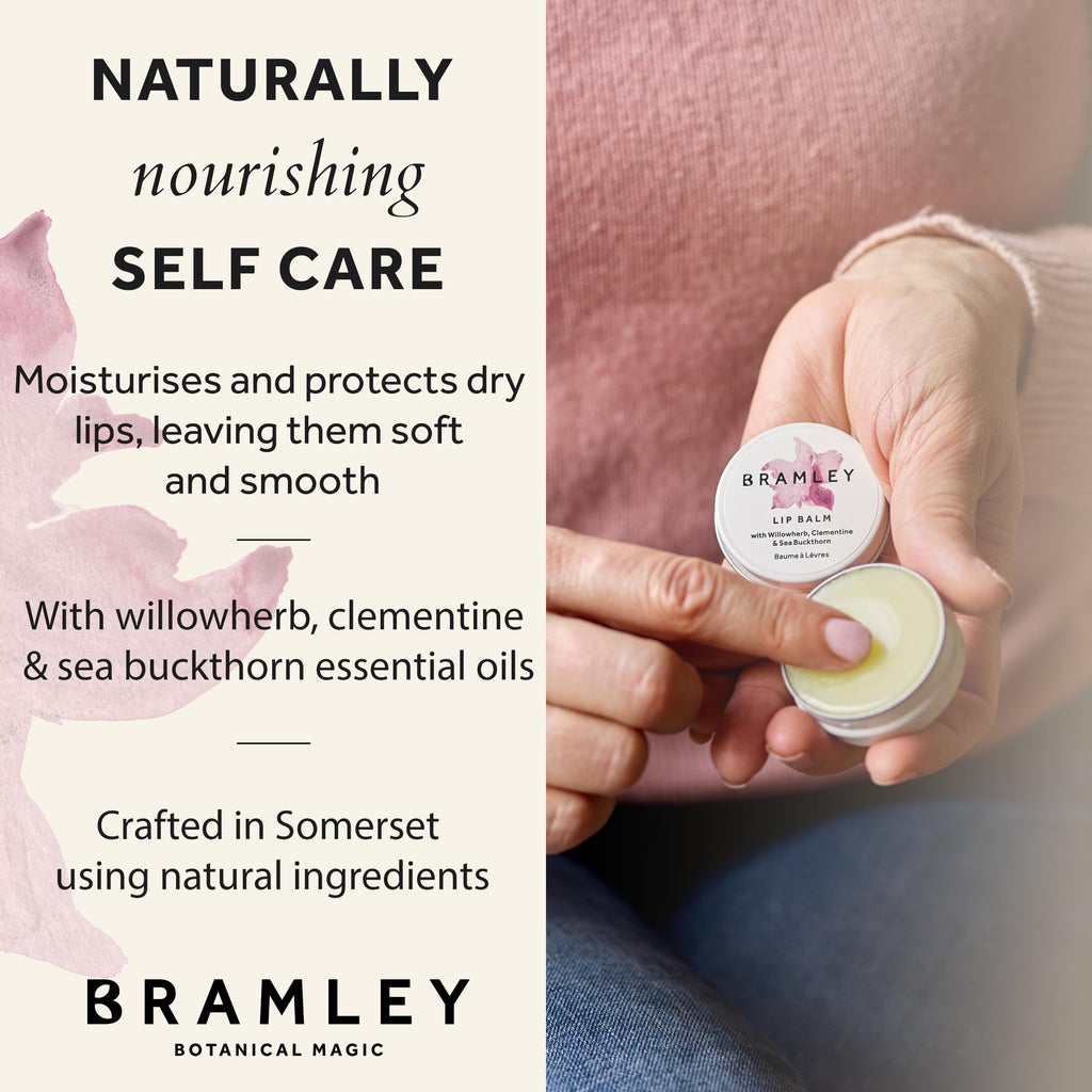 Bramley Lip Balm 15g, Natural Wax Infused with Willowherb, Clementine and Sea Buckthorn to Hydrate and Nourish Lips - New
