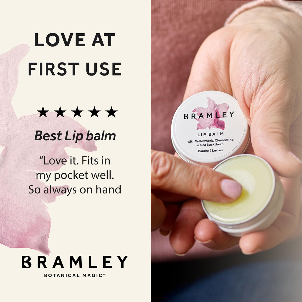 Bramley Lip Balm 15g, Natural Wax Infused with Willowherb, Clementine and Sea Buckthorn to Hydrate and Nourish Lips - New