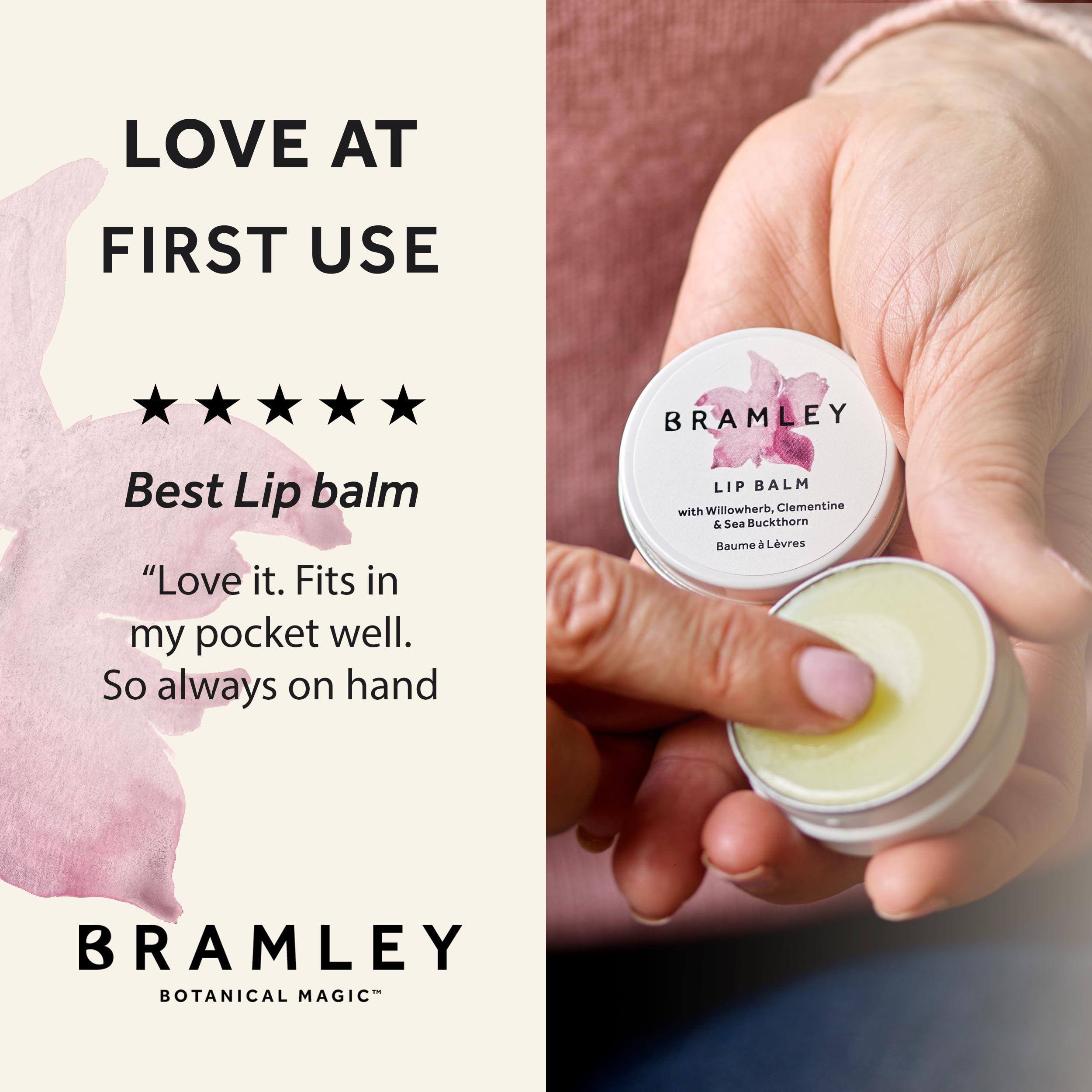 Bramley Lip Balm 15g, Natural Wax Infused with Willowherb, Clementine and Sea Buckthorn to Hydrate and Nourish Lips - New