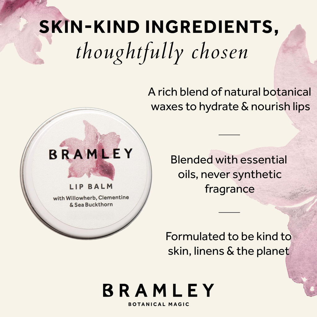 Bramley Lip Balm 15g, Natural Wax Infused with Willowherb, Clementine and Sea Buckthorn to Hydrate and Nourish Lips - New