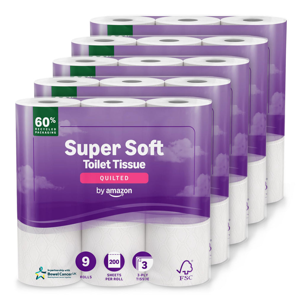 Amazon Super Soft Toilet Tissue - 3-Ply - 45 Rolls - 200 Sheets - FSC Certified Toilet Paper - Damaged Box