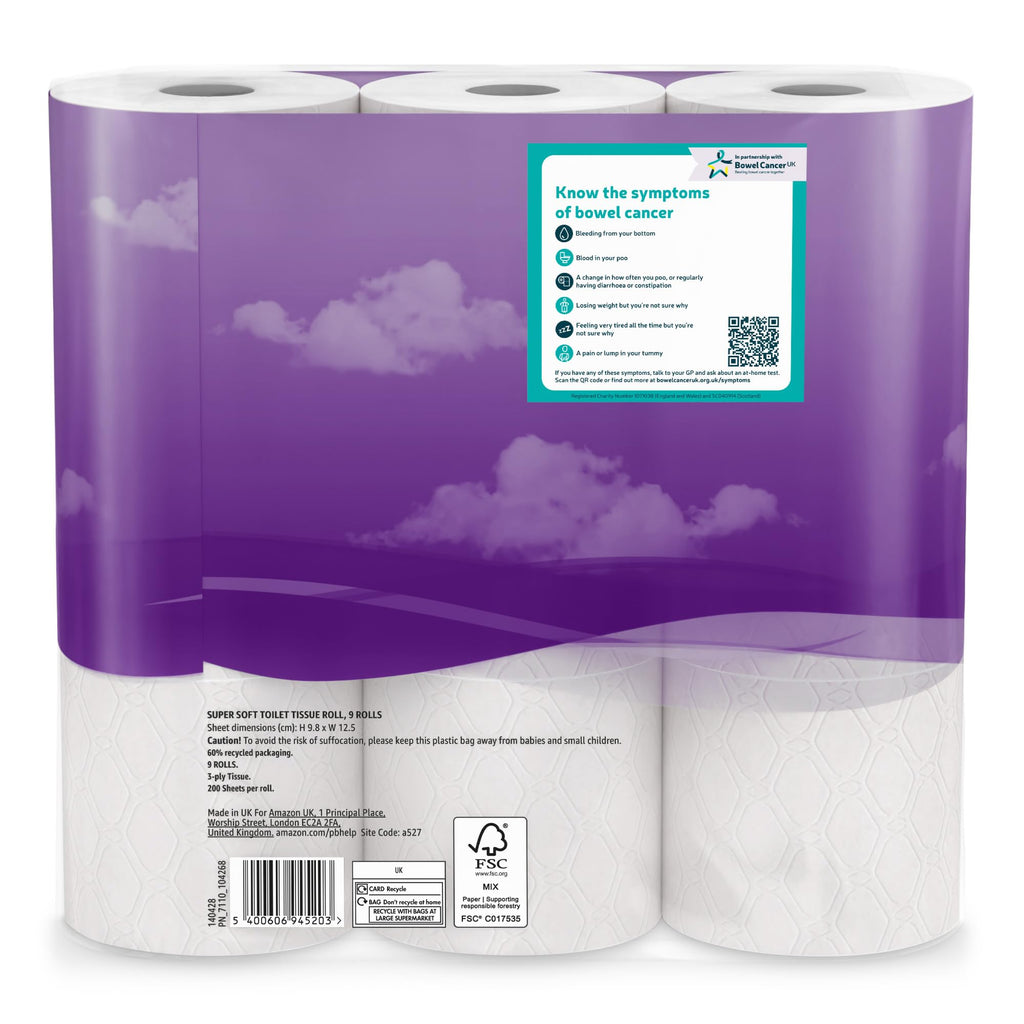 Amazon Super Soft Toilet Tissue - 3-Ply - 45 Rolls - 200 Sheets - FSC Certified Toilet Paper - Damaged Box