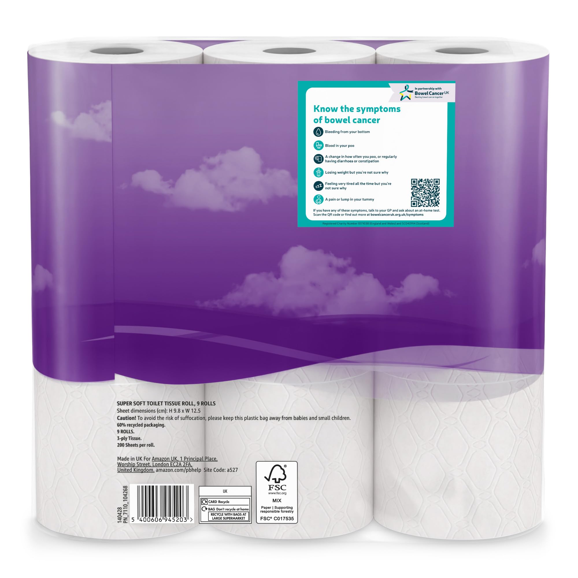 Amazon Super Soft Toilet Tissue - 3-Ply - 45 Rolls - 200 Sheets - FSC Certified Toilet Paper - Damaged Box