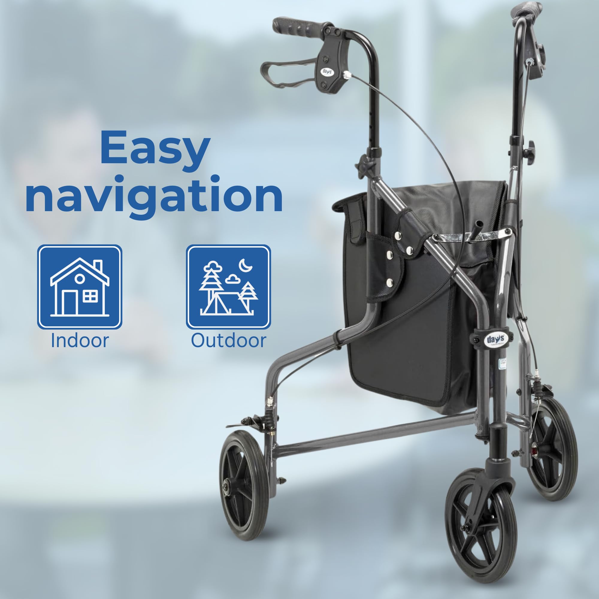 Days Tri Wheel Walker Rollator Foldable Mobility Aid with Bag - Purple - Damaged Box