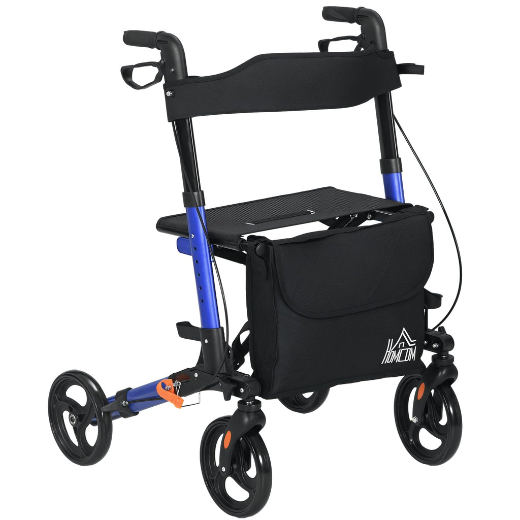 HOMCOM Rollator Walker with Seat Compact Quick Folding 8" Wheels Blue - Damaged Box