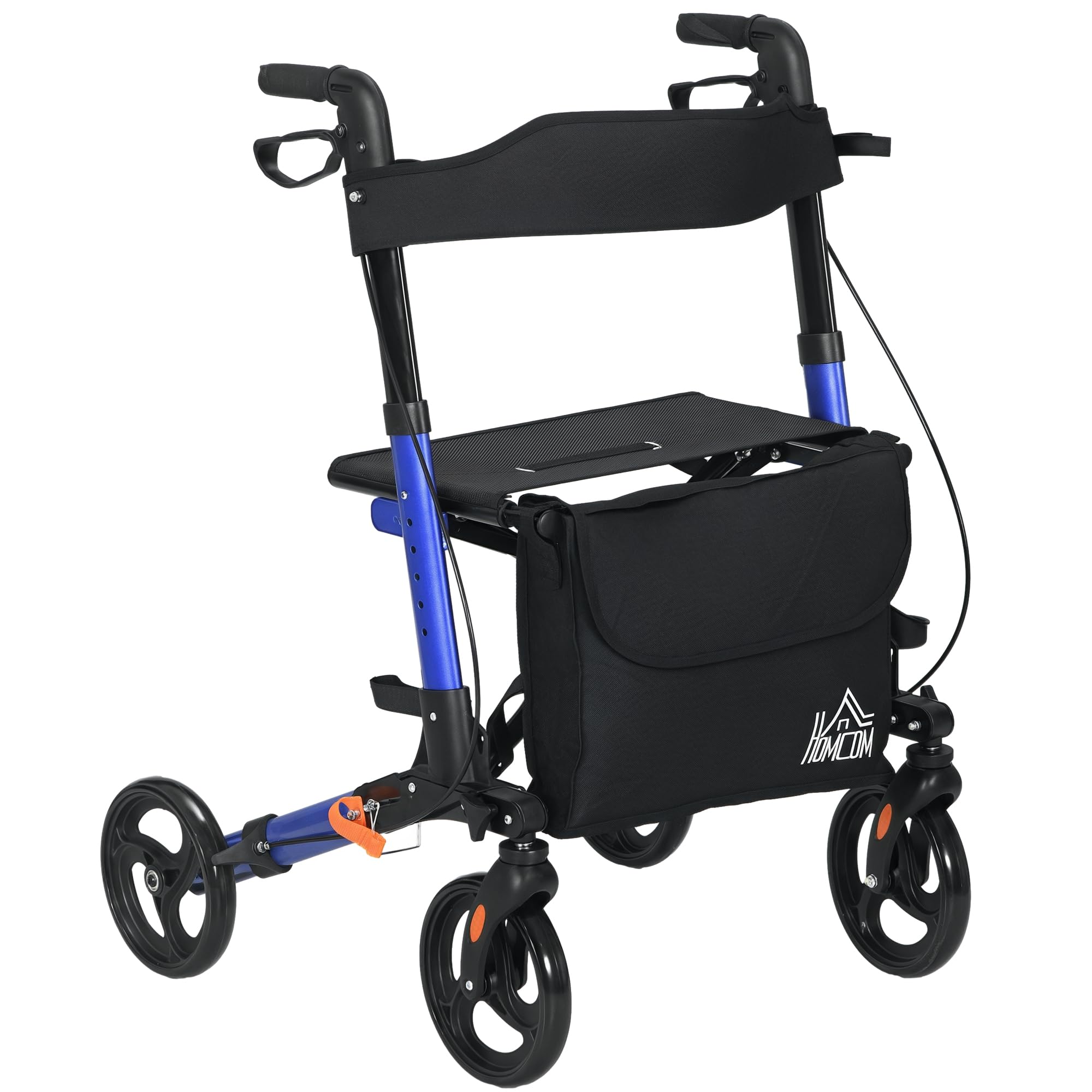 HOMCOM Rollator Walker with Seat Compact Quick Folding 8" Wheels Blue - Damaged Box