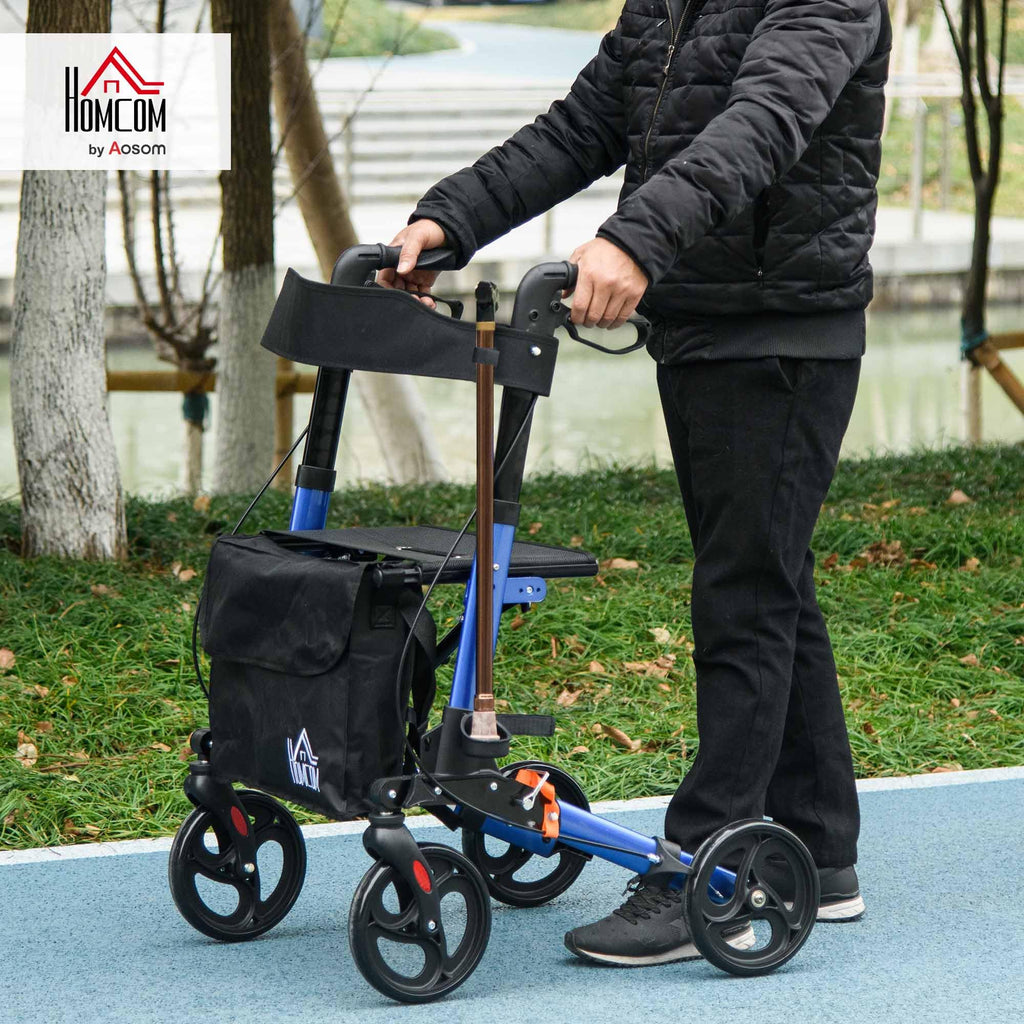 HOMCOM Rollator Walker with Seat Compact Quick Folding 8" Wheels Blue - Damaged Box