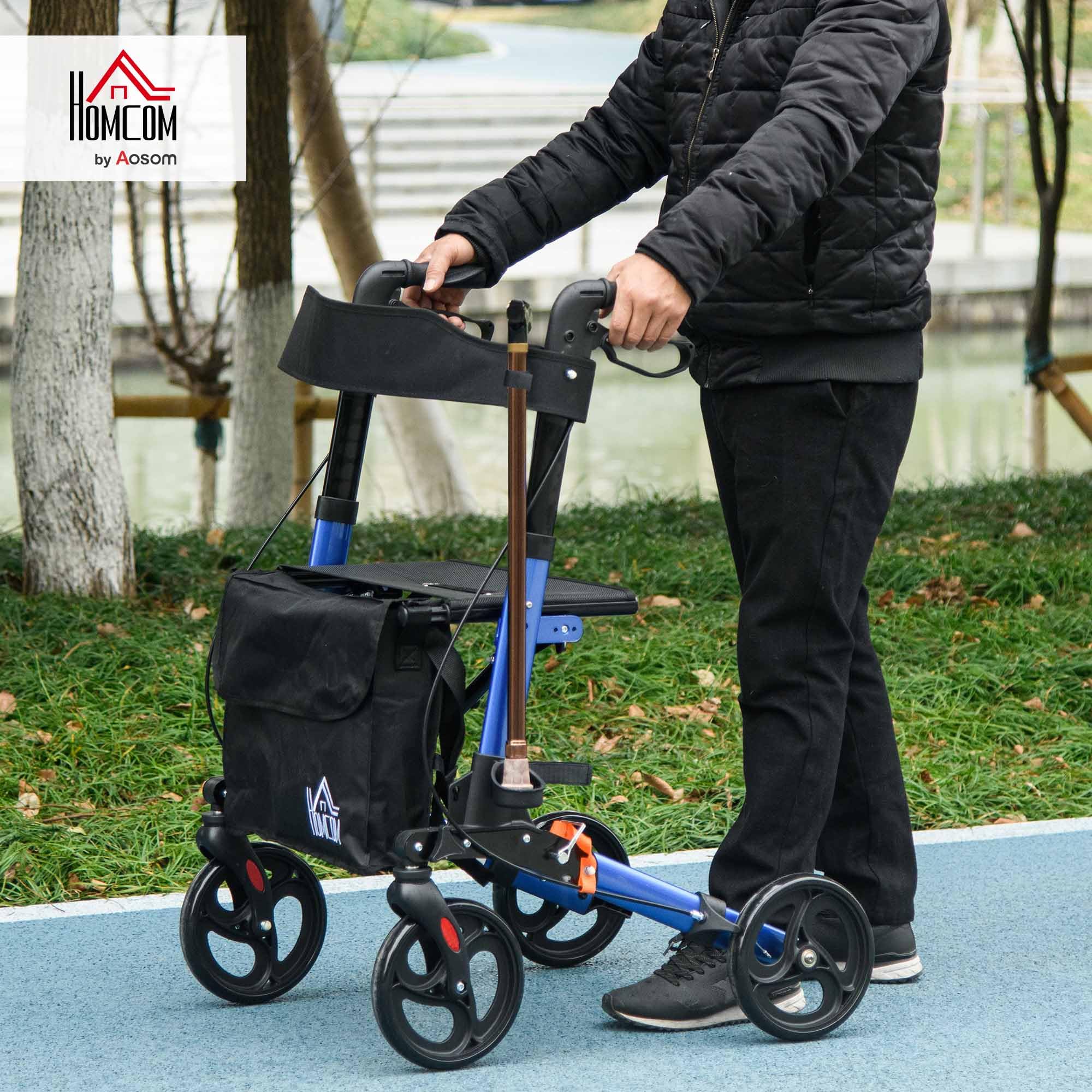 HOMCOM Rollator Walker with Seat Compact Quick Folding 8" Wheels Blue - Damaged Box