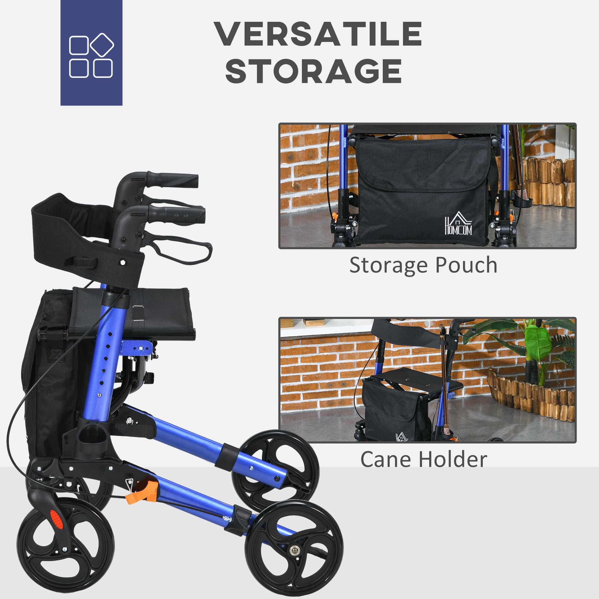 HOMCOM Rollator Walker with Seat Compact Quick Folding 8" Wheels Blue - Damaged Box