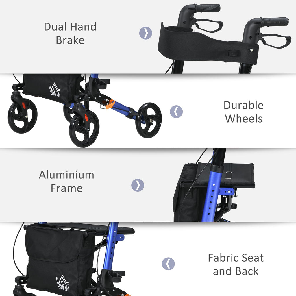 HOMCOM Rollator Walker with Seat Compact Quick Folding 8" Wheels Blue - Damaged Box