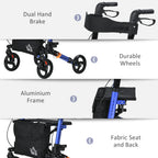 HOMCOM Rollator Walker with Seat Compact Quick Folding 8" Wheels Blue - Damaged Box