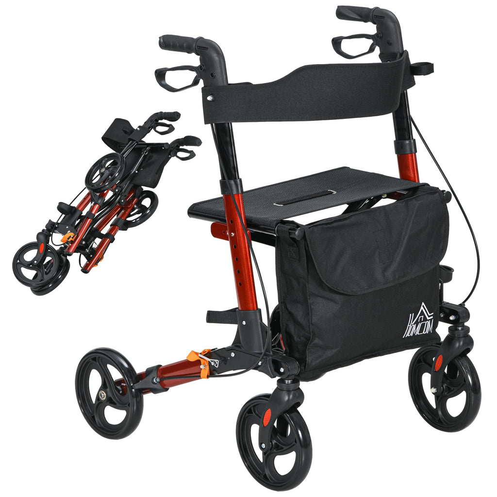 HOMCOM Rollator Walker with Seat Compact Quick Folding 8" Wheels Blue - Damaged Box