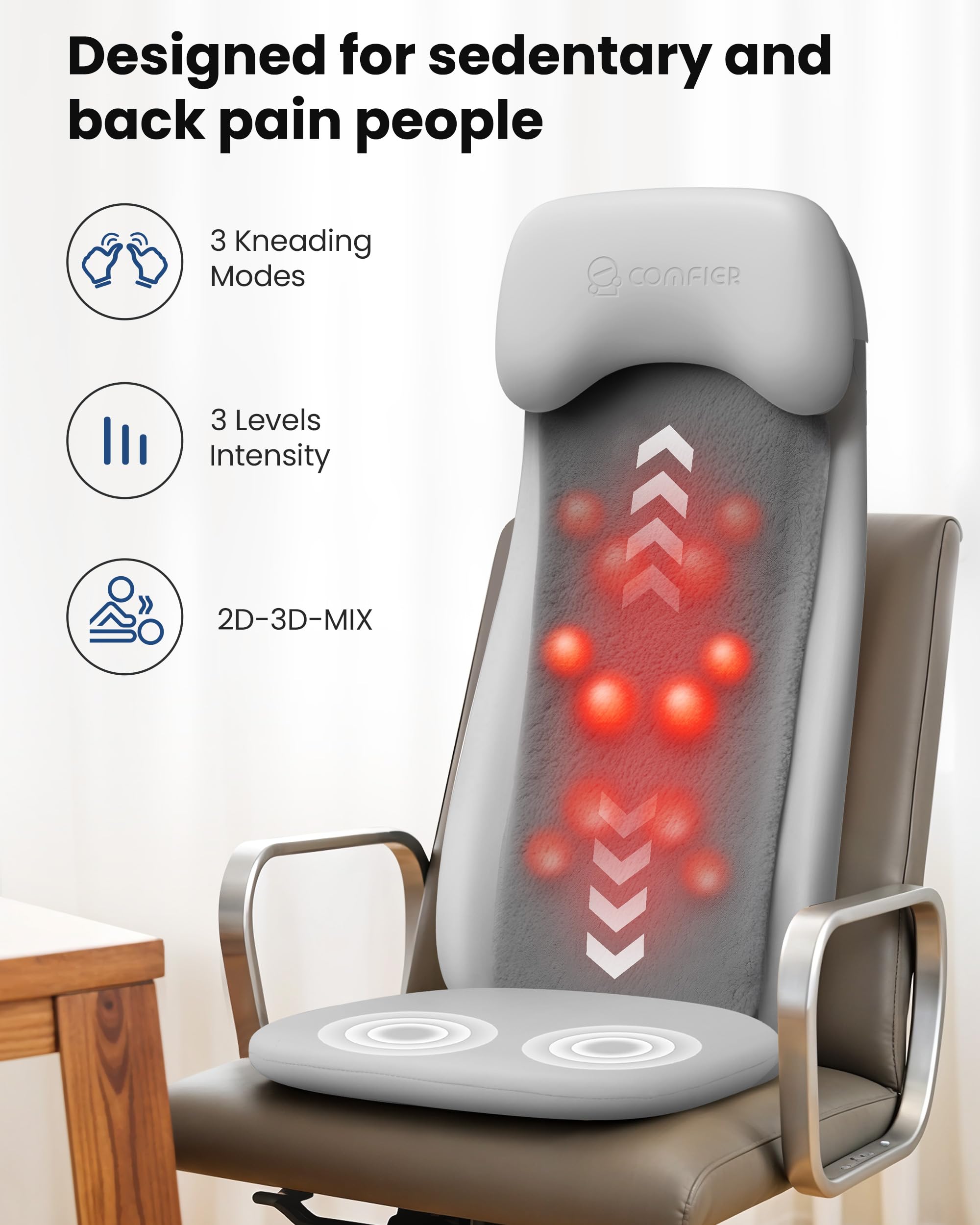 COMFIER Shiatsu Back Massage with Heat, 2D/3D Shiatu Massage Seat Cushion - Very Good