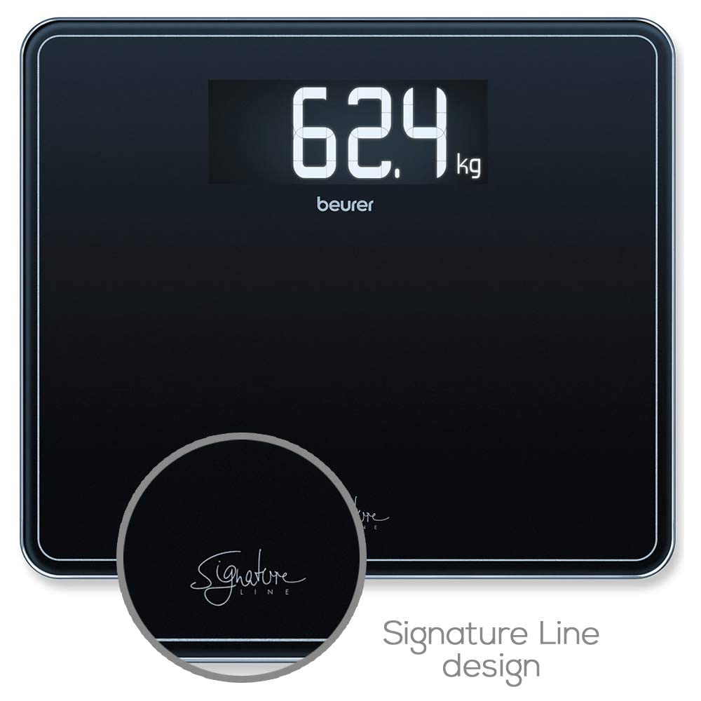 Beurer GS410 Signature Line Glass Bathroom Scale - Black - XXL Display - 200kg Capacity - Safety Glass Weighing Scale - Very Good