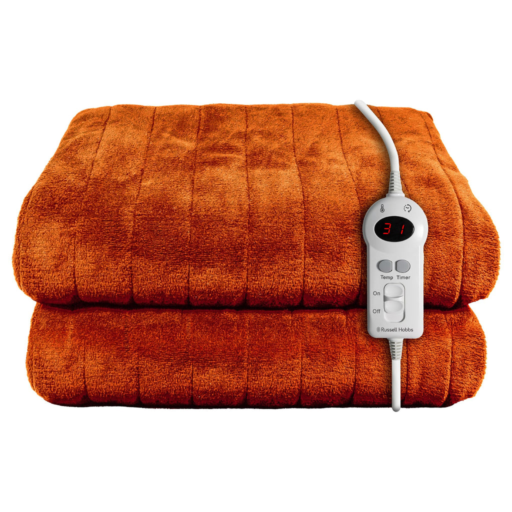 Russell Hobbs Electric Heated Throw Blanket - Orange Sherpa Microfleece 130x180cm, Digital Remote, 9 Heat Settings, Auto Shutoff RHHT1003OR - Damaged Box