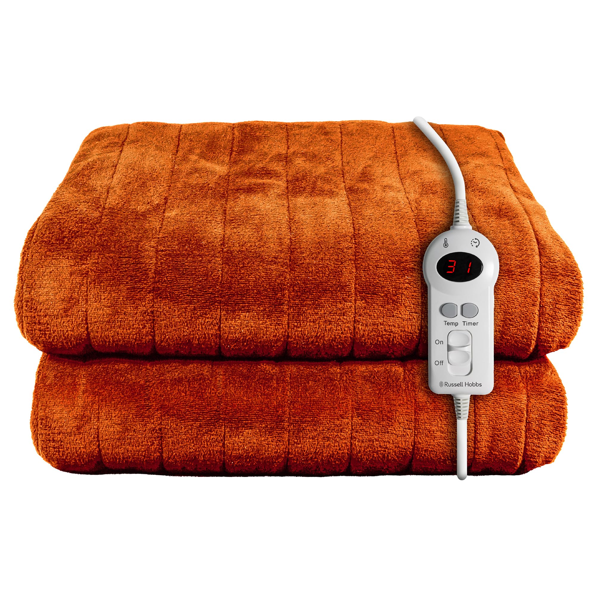 Russell Hobbs Electric Heated Throw Blanket - Orange Sherpa Microfleece 130x180cm, Digital Remote, 9 Heat Settings, Auto Shutoff RHHT1003OR - Damaged Box
