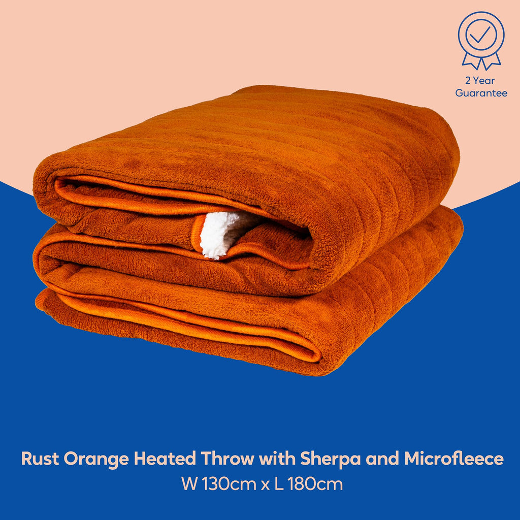 Russell Hobbs Electric Heated Throw Blanket - Orange Sherpa Microfleece 130x180cm, Digital Remote, 9 Heat Settings, Auto Shutoff RHHT1003OR - Damaged Box