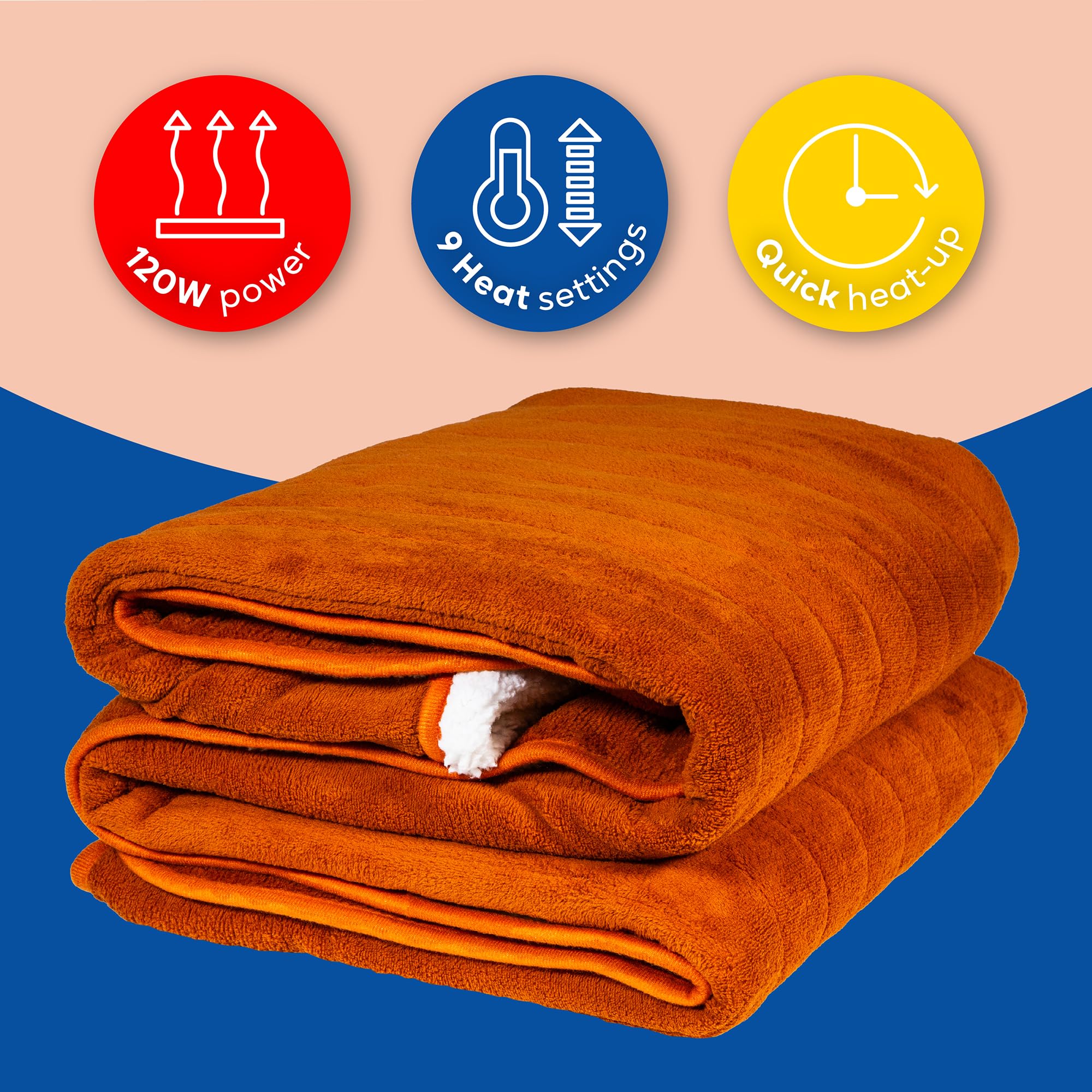 Russell Hobbs Electric Heated Throw Blanket - Orange Sherpa Microfleece 130x180cm, Digital Remote, 9 Heat Settings, Auto Shutoff RHHT1003OR - Damaged Box