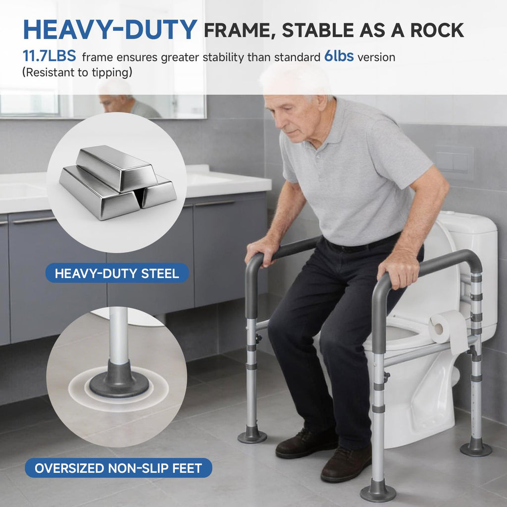 Loyoda Toilet Safety Rails - Height & Width Adjustable Toilet Frame Handles for Seniors, Pregnant, Disabled - Damaged Box
