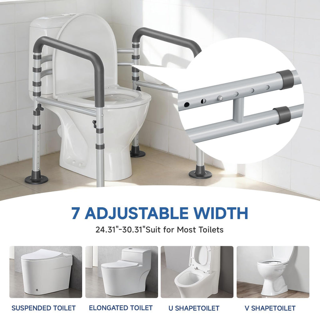 Loyoda Toilet Safety Rails - Height & Width Adjustable Toilet Frame Handles for Seniors, Pregnant, Disabled - Damaged Box