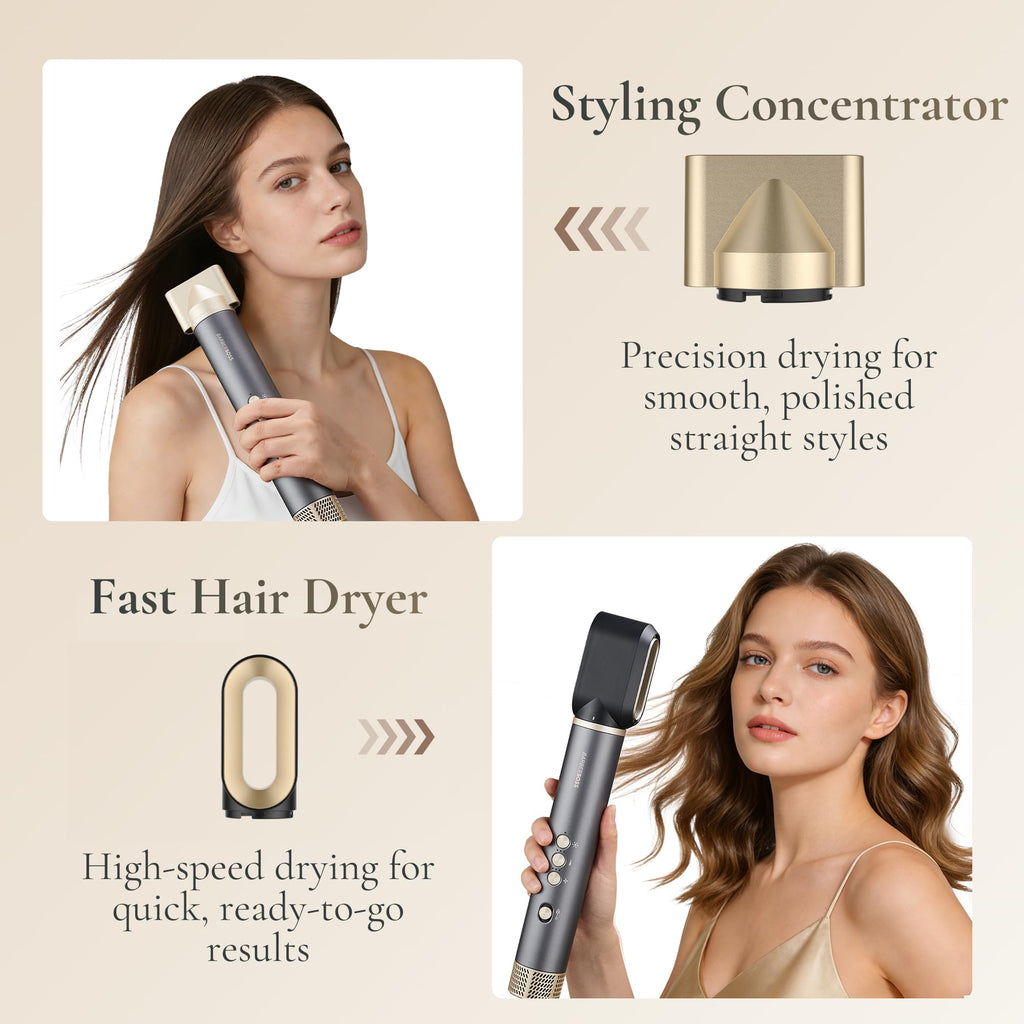 BarberBoss All-in-One Hot Air Styler, Professional Fast Drying Hair Dryer, Anti Frizz, Negative Ionic Technology Air Styler, Volumiser and Curler, Straightener, High Speed Hair Styling Tool, QR-8820 - New