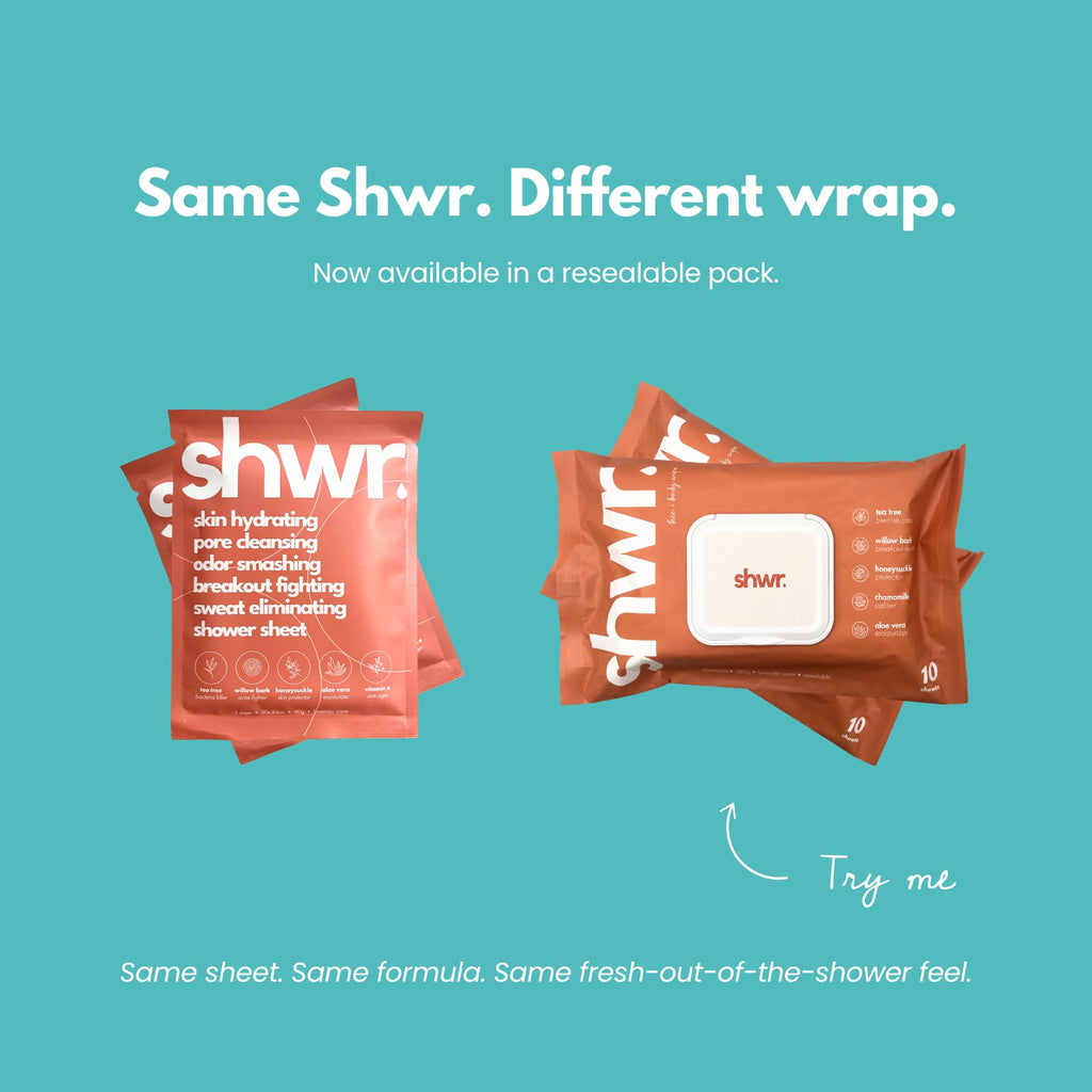 Shower Sheet Body Wipes - Individually Wrapped, Extra Large 12"x12", 10 Pack - Gym Bag, Travel, Camping, No Rinse Wash Cloths - Damaged Box
