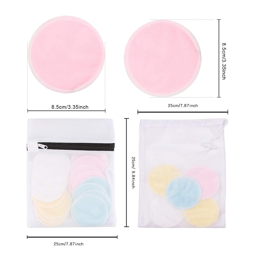 Reusable Makeup Remover Pads - Bamboo Fiber Organic Cotton Rounds - Washable Zero Waste Face Eye Pads - 16 Pcs with Bags - Damaged Box