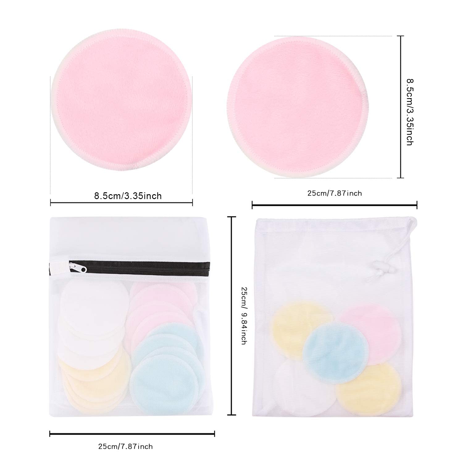 Reusable Makeup Remover Pads - Bamboo Fiber Organic Cotton Rounds - Washable Zero Waste Face Eye Pads - 16 Pcs with Bags - Damaged Box