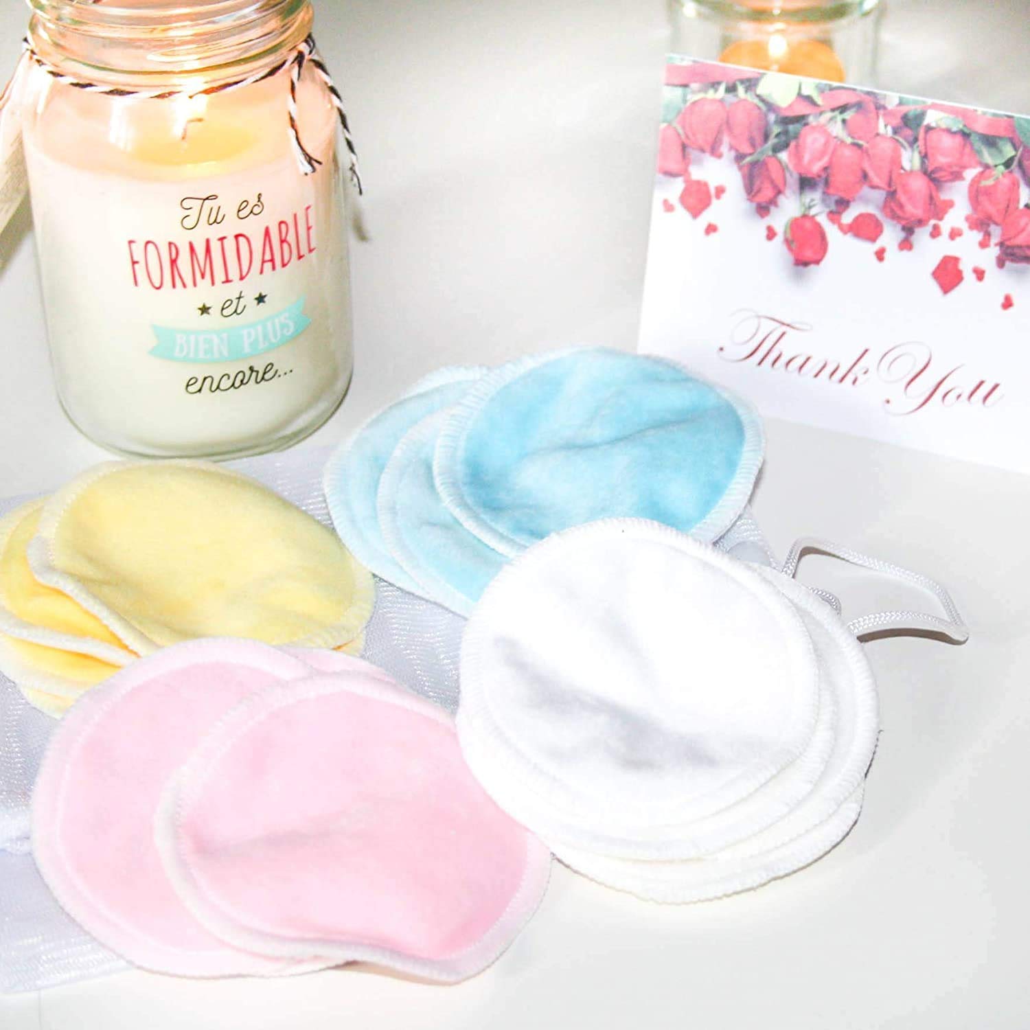 Reusable Makeup Remover Pads - Bamboo Fiber Organic Cotton Rounds - Washable Zero Waste Face Eye Pads - 16 Pcs with Bags - Damaged Box