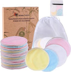 Reusable Makeup Remover Pads - Bamboo Fiber Organic Cotton Rounds - Washable Zero Waste Face Eye Pads - 16 Pcs with Bags - Damaged Box