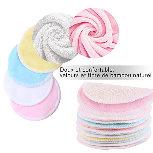 Reusable Makeup Remover Pads - Bamboo Fiber Organic Cotton Rounds - Washable Zero Waste Face Eye Pads - 16 Pcs with Bags - Damaged Box