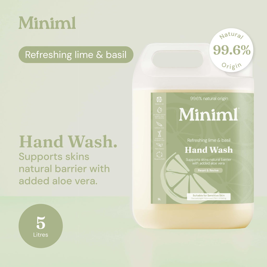 Miniml Hand Wash Liquid 5L Refill - Lime Basil Mandarin - Vegan Cruelty-Free Hand Skin Body Wash Gel Sensitive Skin Bulk Eco Pack - Damaged Box
