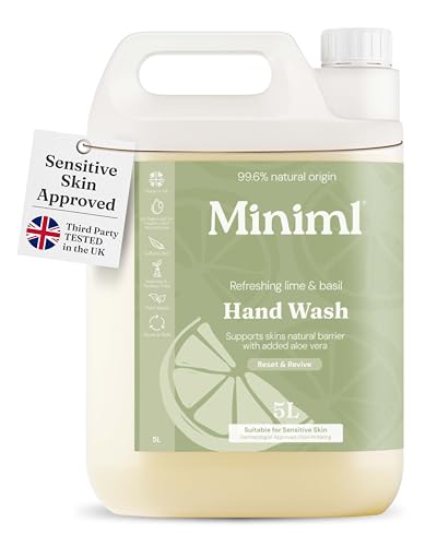 Miniml Hand Wash Liquid 5L Refill - Lime Basil Mandarin - Vegan Cruelty-Free Hand Skin Body Wash Gel Sensitive Skin Bulk Eco Pack - Damaged Box
