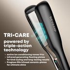 REVAMP Enigma Tri-Care Infrared Ionic Wide Hair Straightener - Extra-Wide Plate Straighteners for Kind, One Stroke Styling, Curved Design for Waves, Curls - Professional Ceramic Hair Straightener - Damaged Box