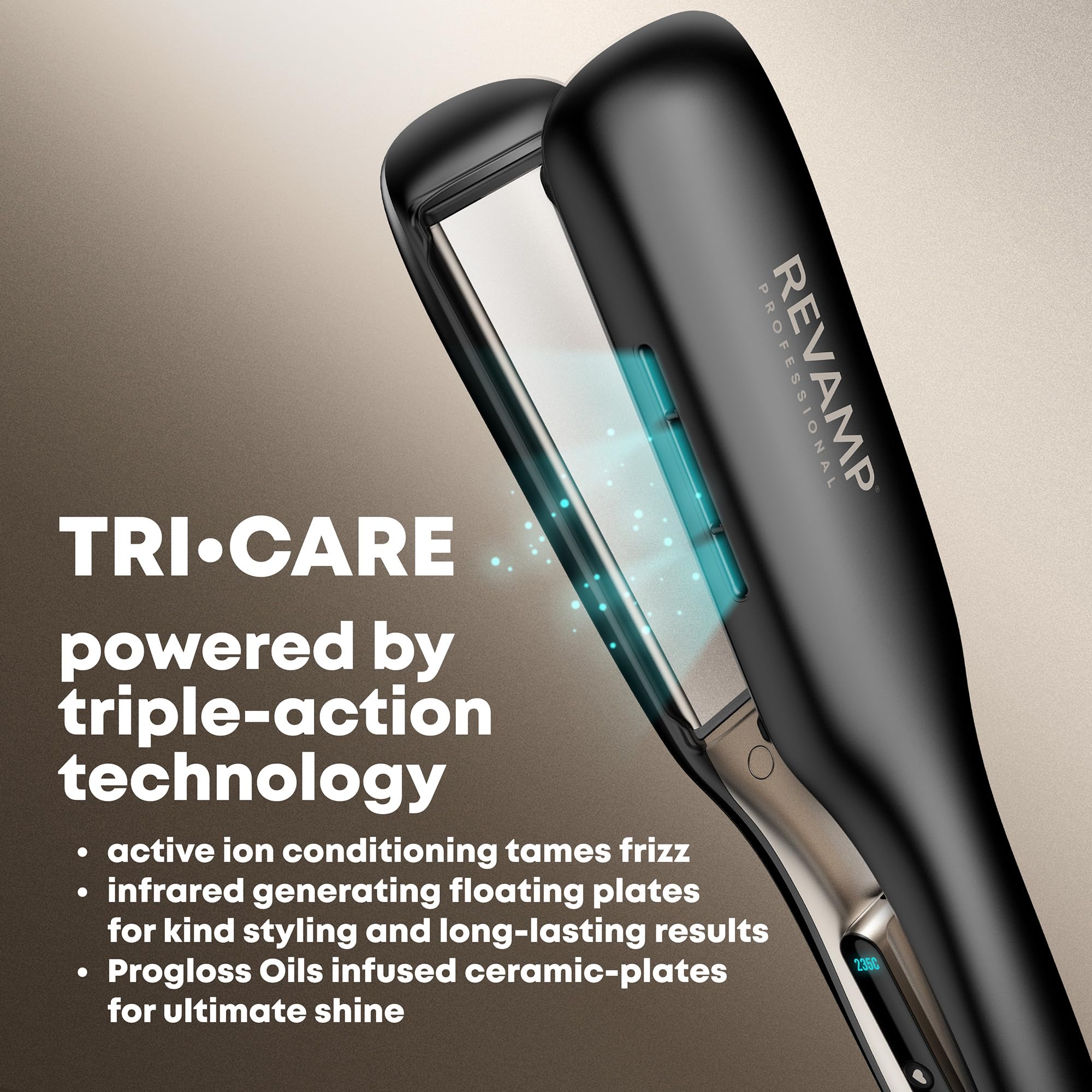 REVAMP Enigma Tri-Care Infrared Ionic Wide Hair Straightener - Extra-Wide Plate Straighteners for Kind, One Stroke Styling, Curved Design for Waves, Curls - Professional Ceramic Hair Straightener - Damaged Box