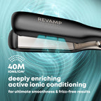 REVAMP Enigma Tri-Care Infrared Ionic Wide Hair Straightener - Extra-Wide Plate Straighteners for Kind, One Stroke Styling, Curved Design for Waves, Curls - Professional Ceramic Hair Straightener - Damaged Box