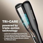 REVAMP Enigma Tri-Care Infrared Ionic Wide Hair Straightener - Extra-Wide Plate Straighteners for Kind, One Stroke Styling, Curved Design for Waves, Curls - Professional Ceramic Hair Straightener - Damaged Box
