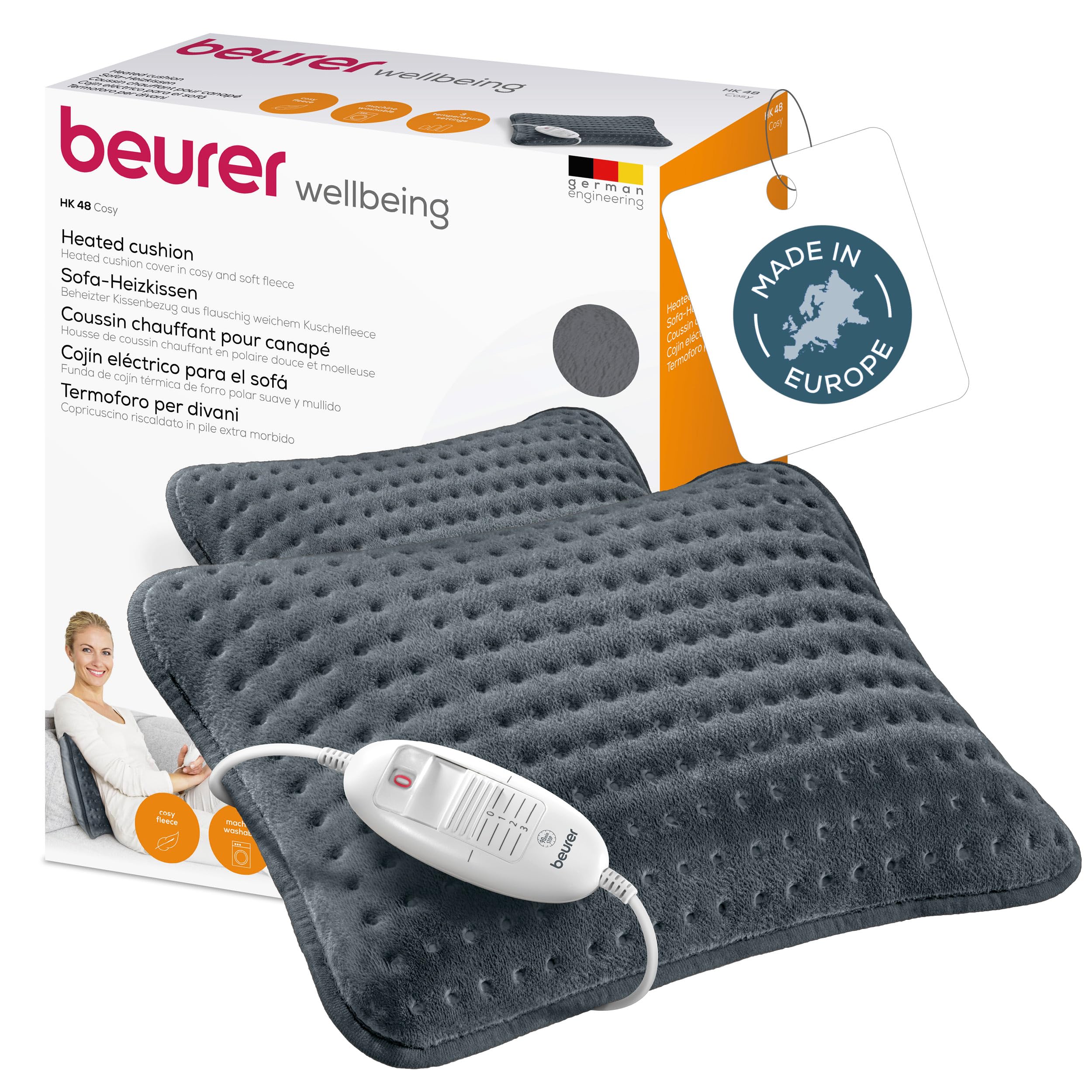 Beurer HK 48 Cosy Sofa Heating Pad - Rapid Heat, 3 Settings, Auto Shut-Off, Reversible Cushion - 40x30cm - 1 Pack - Damaged Box