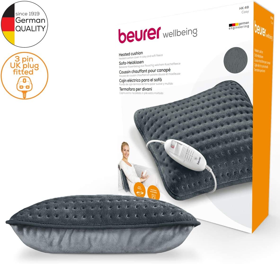 Beurer HK 48 Cosy Sofa Heating Pad - Rapid Heat, 3 Settings, Auto Shut-Off, Reversible Cushion - 40x30cm - 1 Pack - Damaged Box