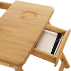 SONGMICS LLD004 Bamboo Laptop Desk - Foldable Bed Table Tray, Height Adjustable, 5 Tilting Angles, Air Holes, Drawer - 72x35cm - Damaged Box