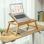 SONGMICS LLD004 Bamboo Laptop Desk - Foldable Bed Table Tray, Height Adjustable, 5 Tilting Angles, Air Holes, Drawer - 72x35cm - Damaged Box