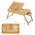 SONGMICS LLD004 Bamboo Laptop Desk - Foldable Bed Table Tray, Height Adjustable, 5 Tilting Angles, Air Holes, Drawer - 72x35cm - Damaged Box