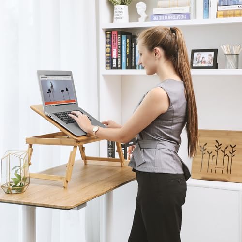 SONGMICS LLD004 Bamboo Laptop Desk - Foldable Bed Table Tray, Height Adjustable, 5 Tilting Angles, Air Holes, Drawer - 72x35cm - Damaged Box