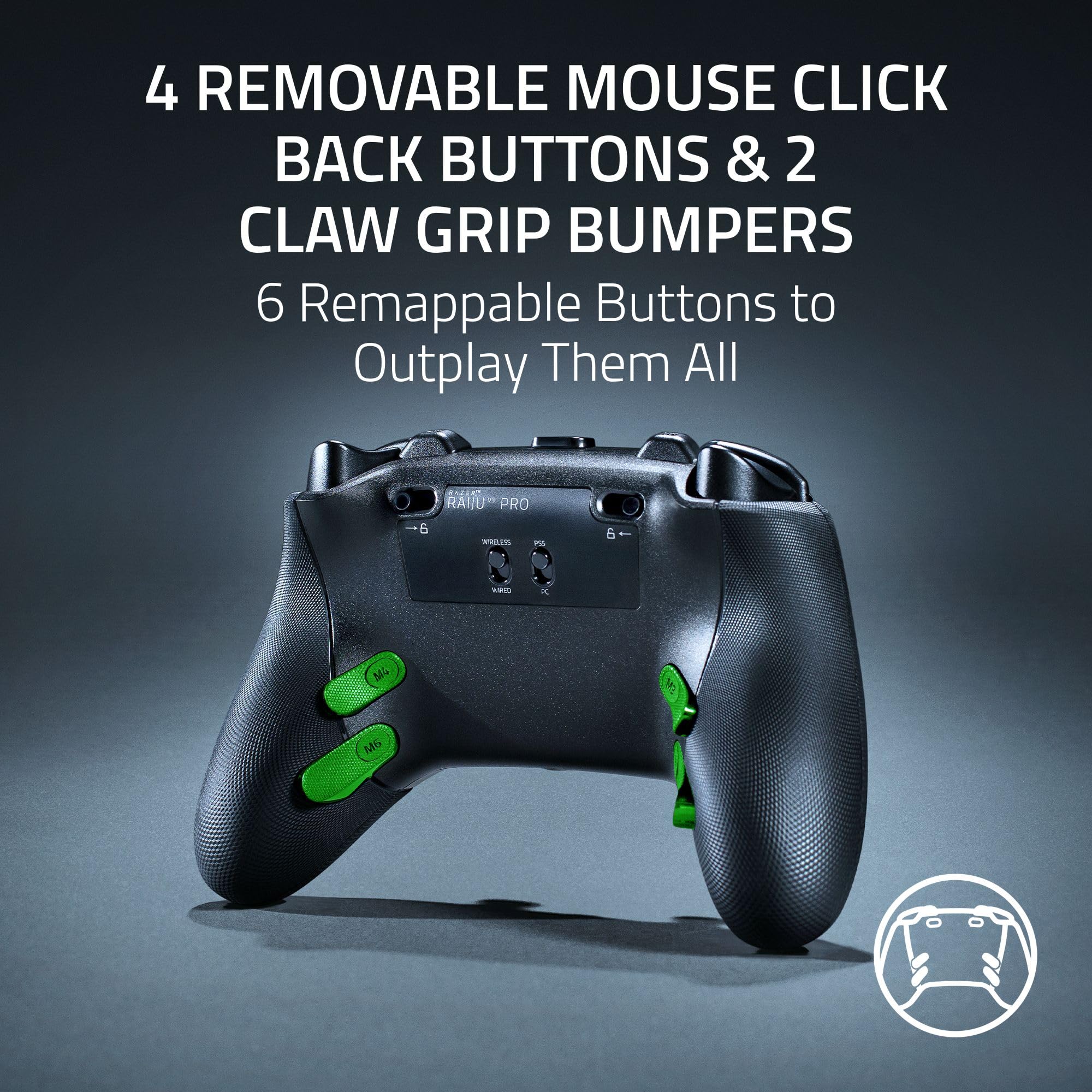 Razer Raiju V3 Pro - Wireless e-sports controller for PlayStation 5 & PC - 4 removable buttons & 2 claw grip bumpers - TMR analogue sticks - Pro HyperTrigger - Mecha-Tactile buttons | Black - Like New