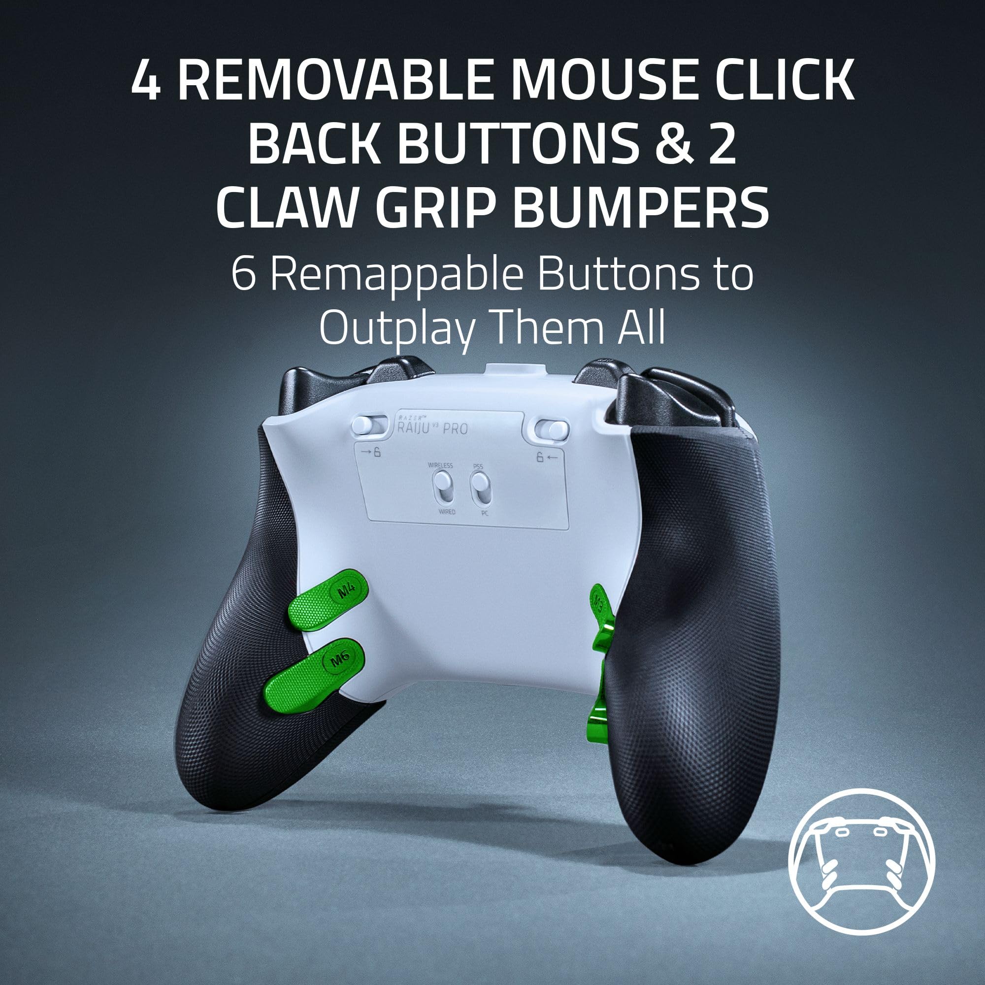 Razer Raiju V3 Pro - Wireless e-sports controller for PlayStation 5 & PC - 4 removable buttons & 2 claw grip bumpers - TMR analogue sticks - Pro HyperTrigger - Mecha-Tactile buttons | White - Like New